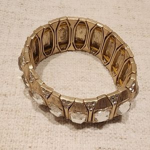 NWT Lia Sophia "Kensington" Stretch Bracelet, Gold w/ Rhinestones